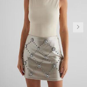 High Waisted Metallic Embellished Mini Skirt